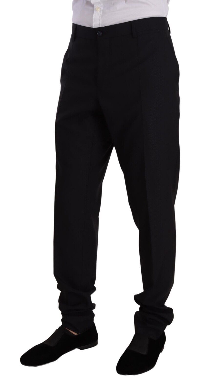 Elegante abito blu navy slim fit in lana e seta a due pezzi