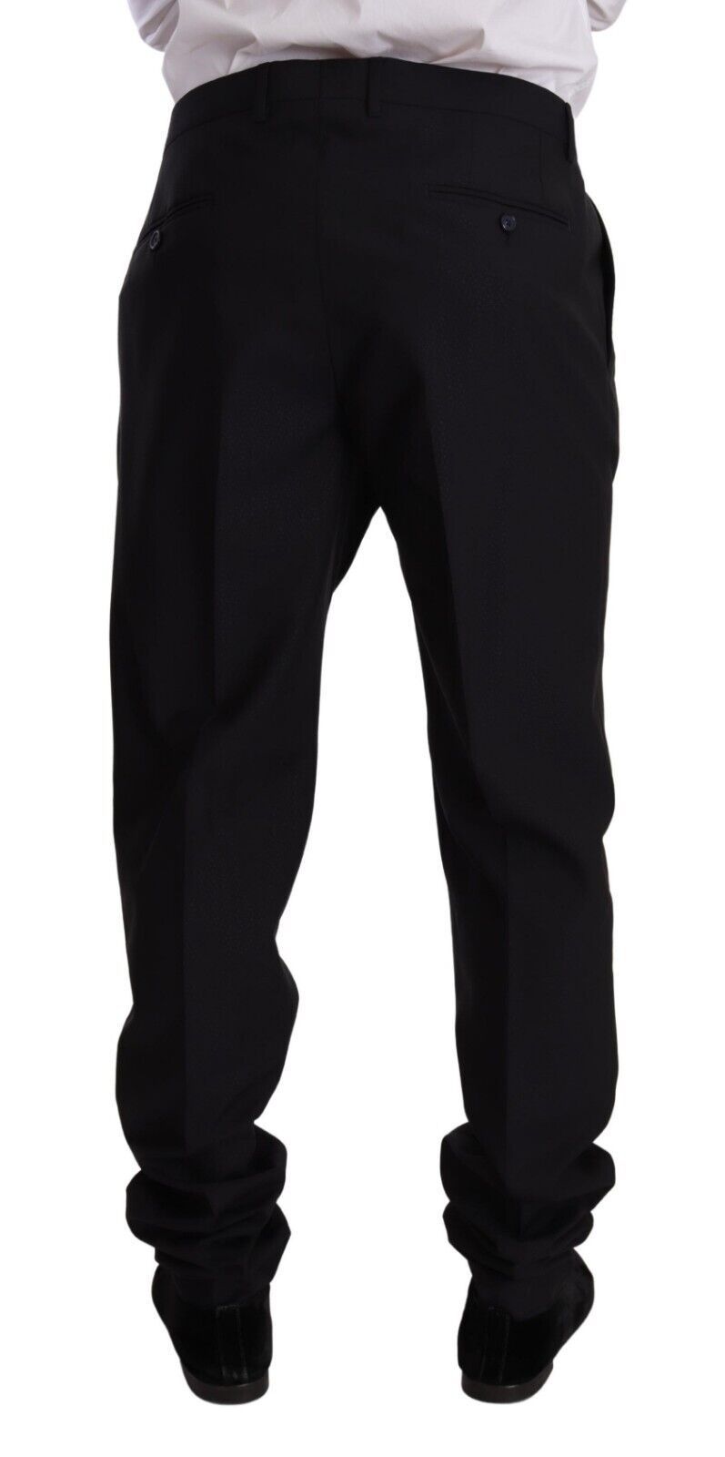Elegante abito blu navy slim fit in lana e seta a due pezzi