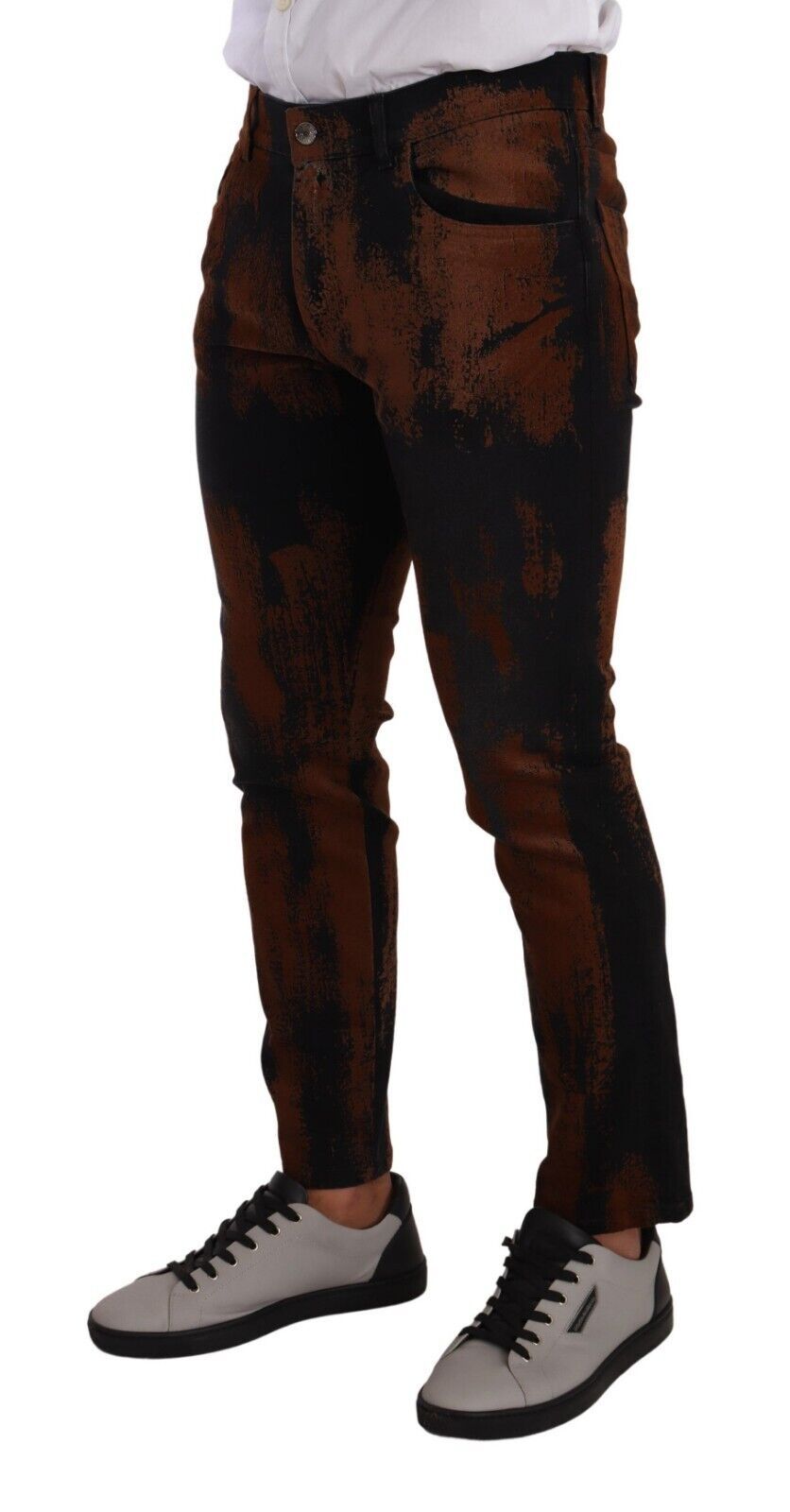 Schicke schwarzbraune Tie-Dye Slim Fit Jeans