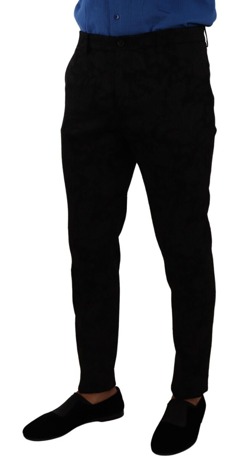 Elegante Slim Fit Anzughose aus schwarzem Brokat