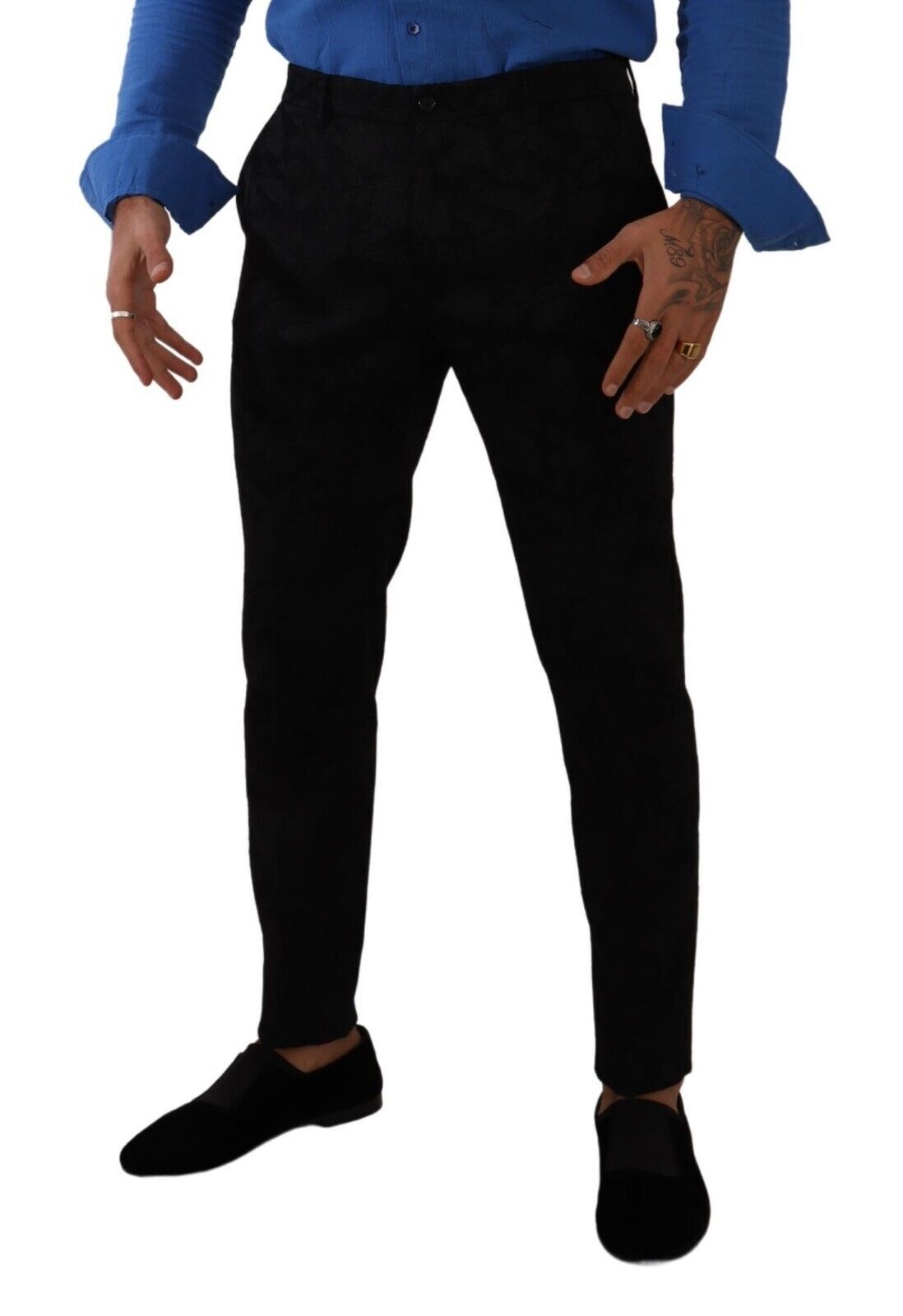 Elegante Slim Fit Anzughose aus schwarzem Brokat