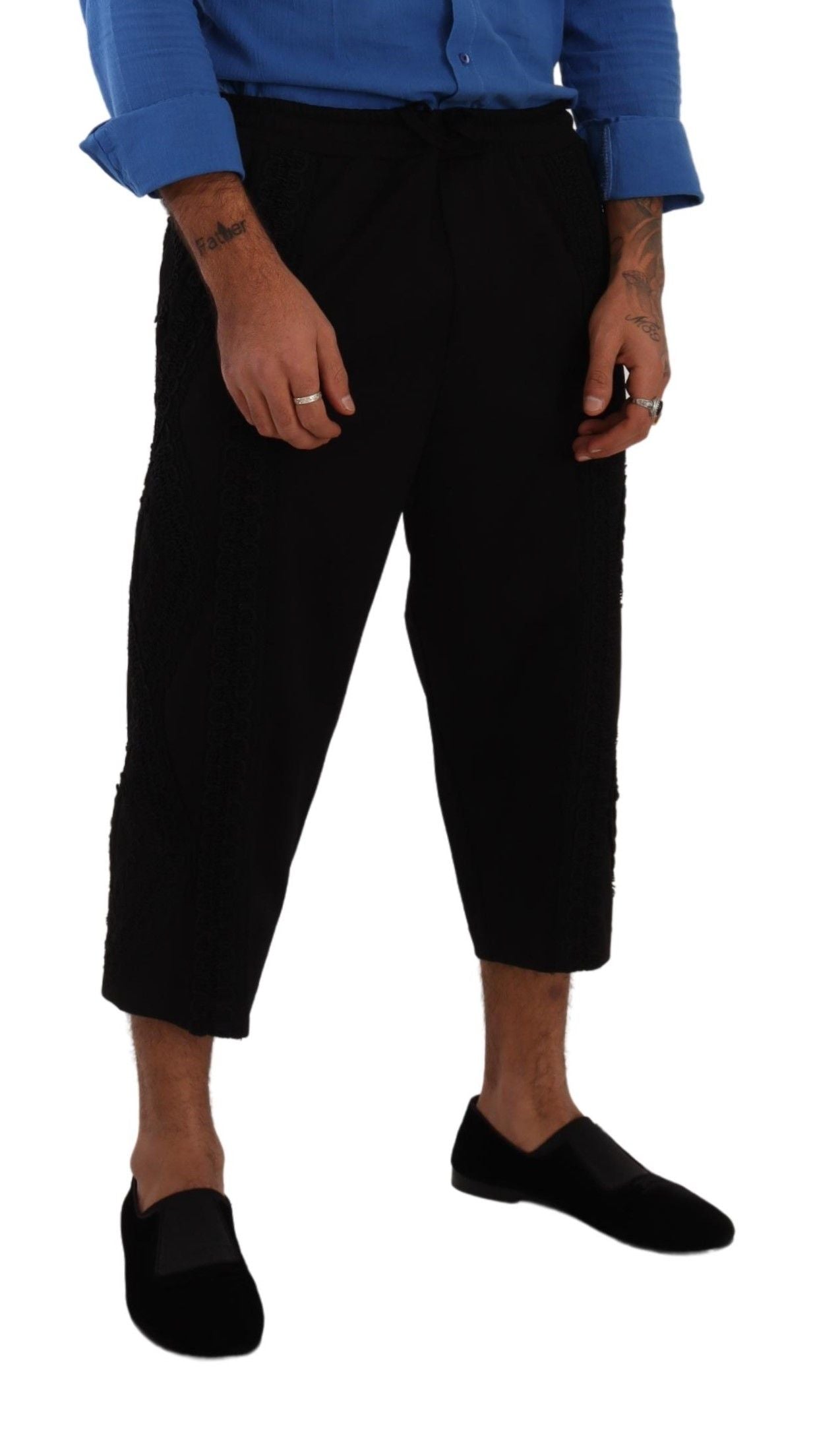 Elegante schwarze Cropped-Hose aus Baumwollmischung