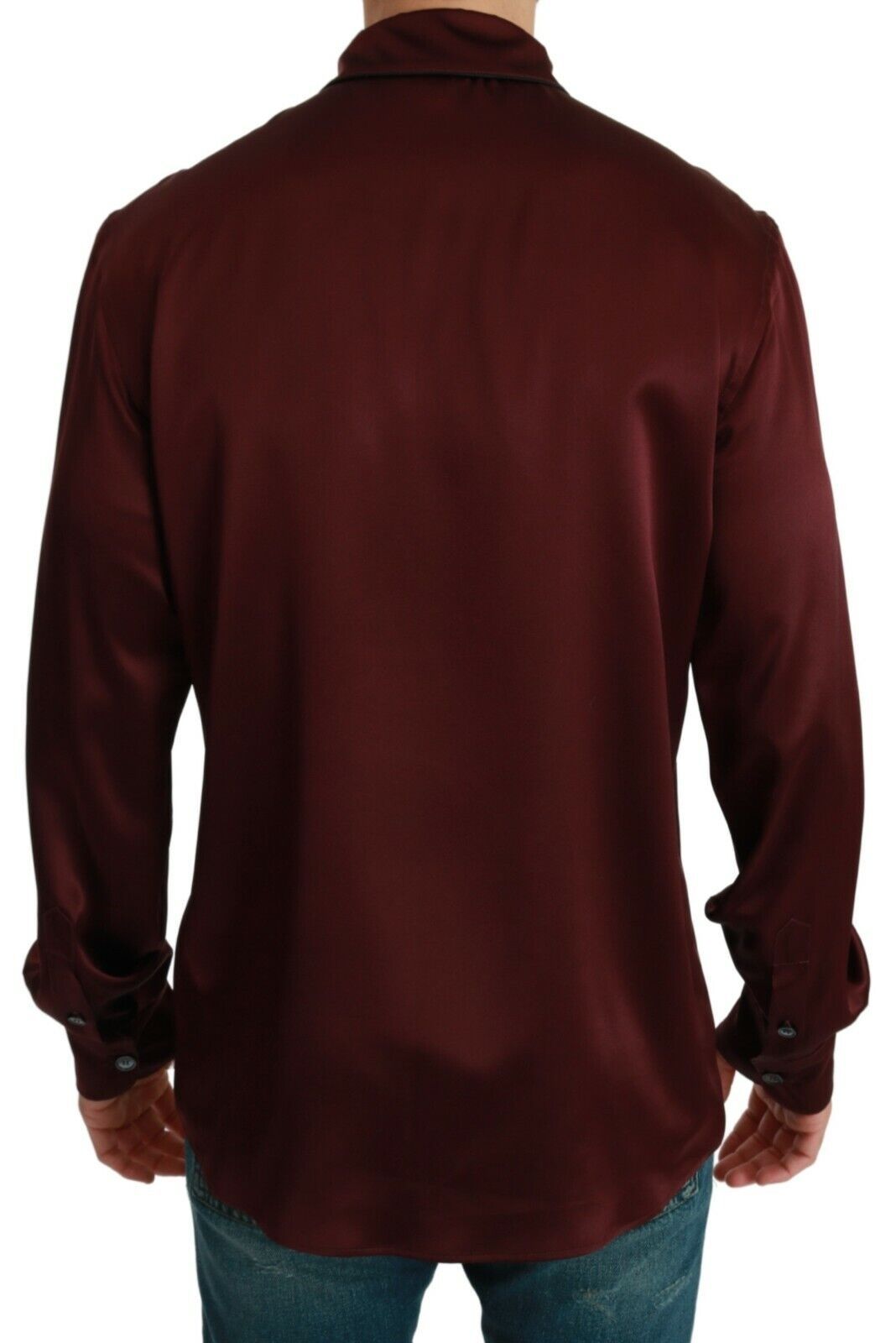 Bordeauxrotes Seidenpyjama-inspiriertes Hemd