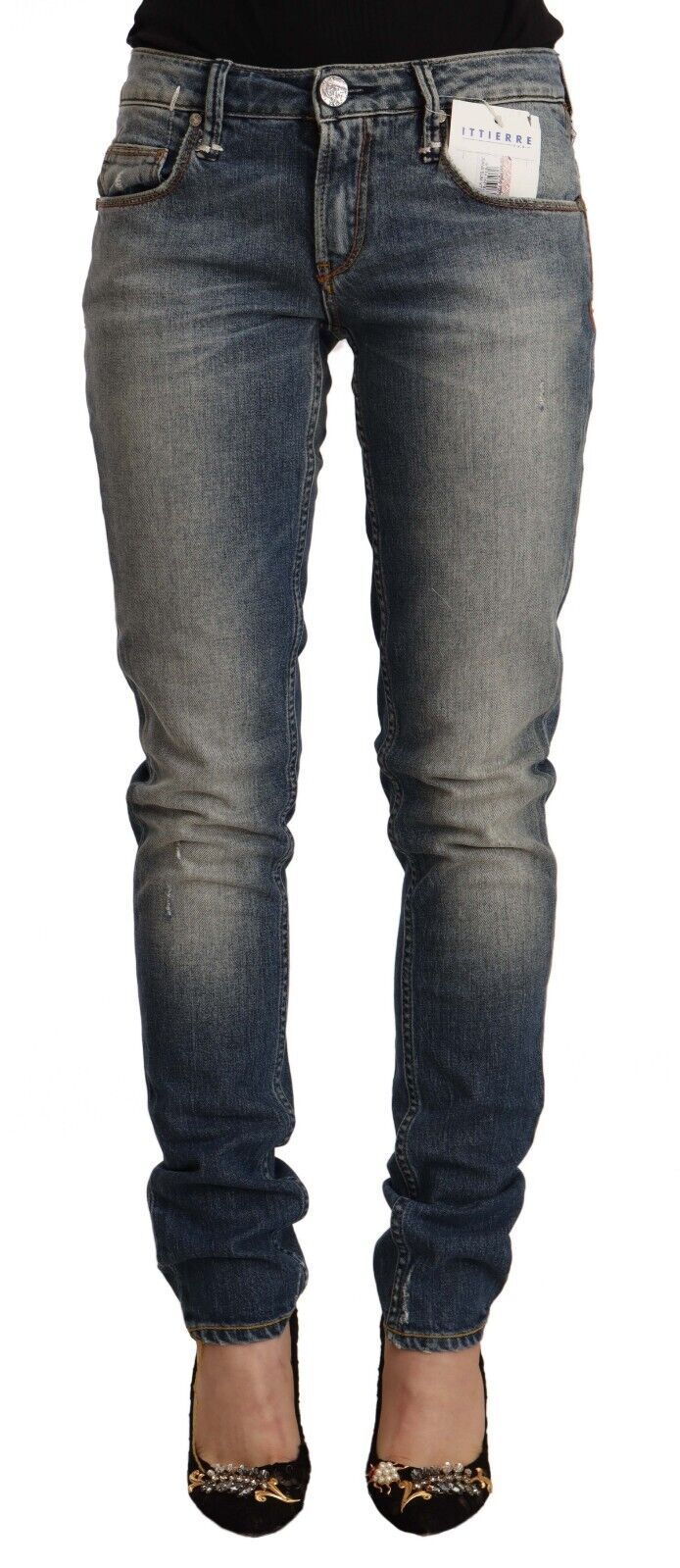 Jeans aderenti in misto cotone lavato blu