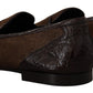 Elegant Brown Caiman Leather Loafers