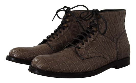 Eleganti stivali Derby Brogue in coccodrillo