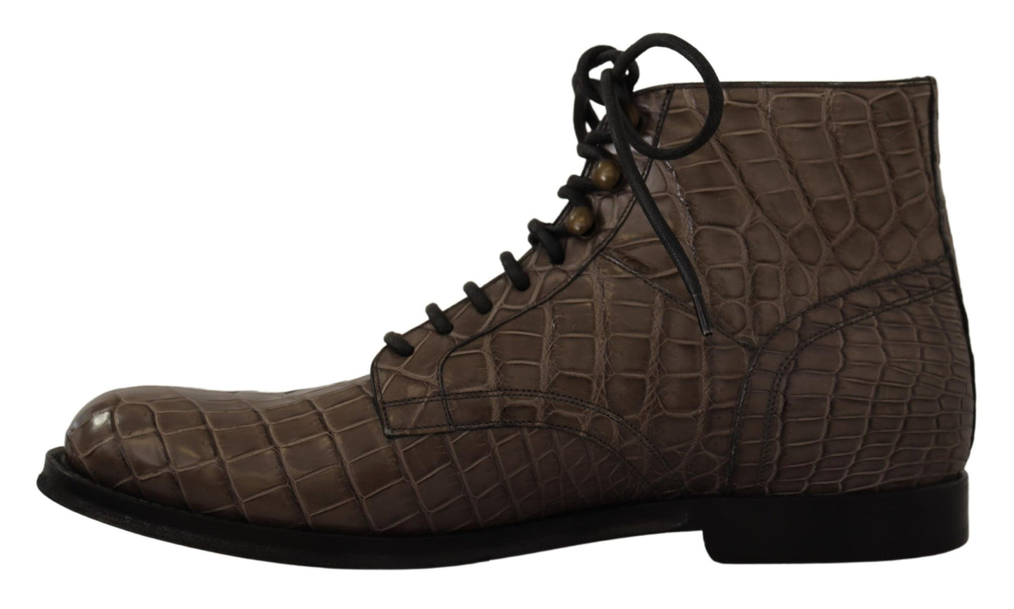 Elegante Krokodil-Derby-Brogue-Stiefel