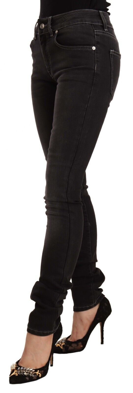 Schicke, schwarz verwaschene Slim Fit Jeans mit mittlerer Taille