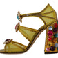 Stunning Crystal-Embellished Yellow Leather Sandals