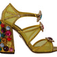 Stunning Crystal-Embellished Yellow Leather Sandals