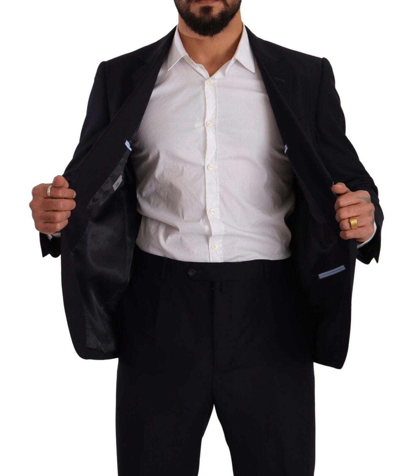 Exquisiter blauer Zweiteiler mit dekonstruiertem Blazer