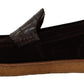 Elegant Suede Crocodile Loafers in Brown