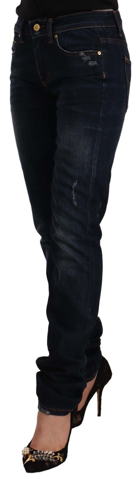 Schicke Mid-Waist Skinny Jeans in dunkelblauer Waschung
