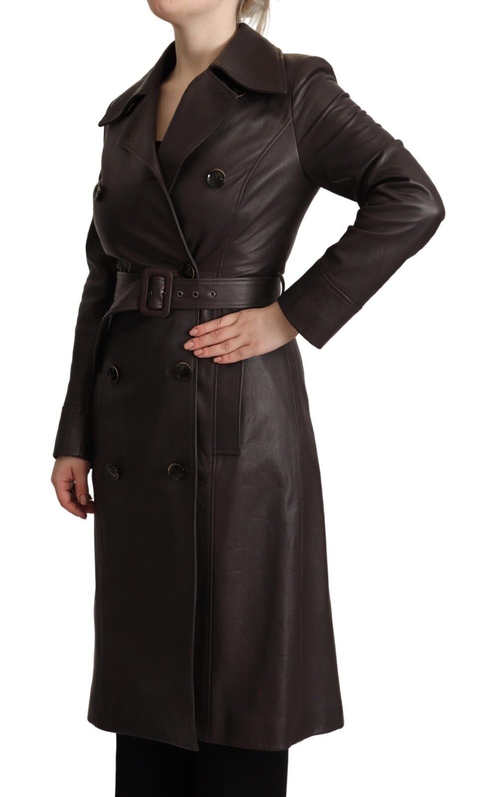 Elegante cappotto doppiopetto in pelle di agnello