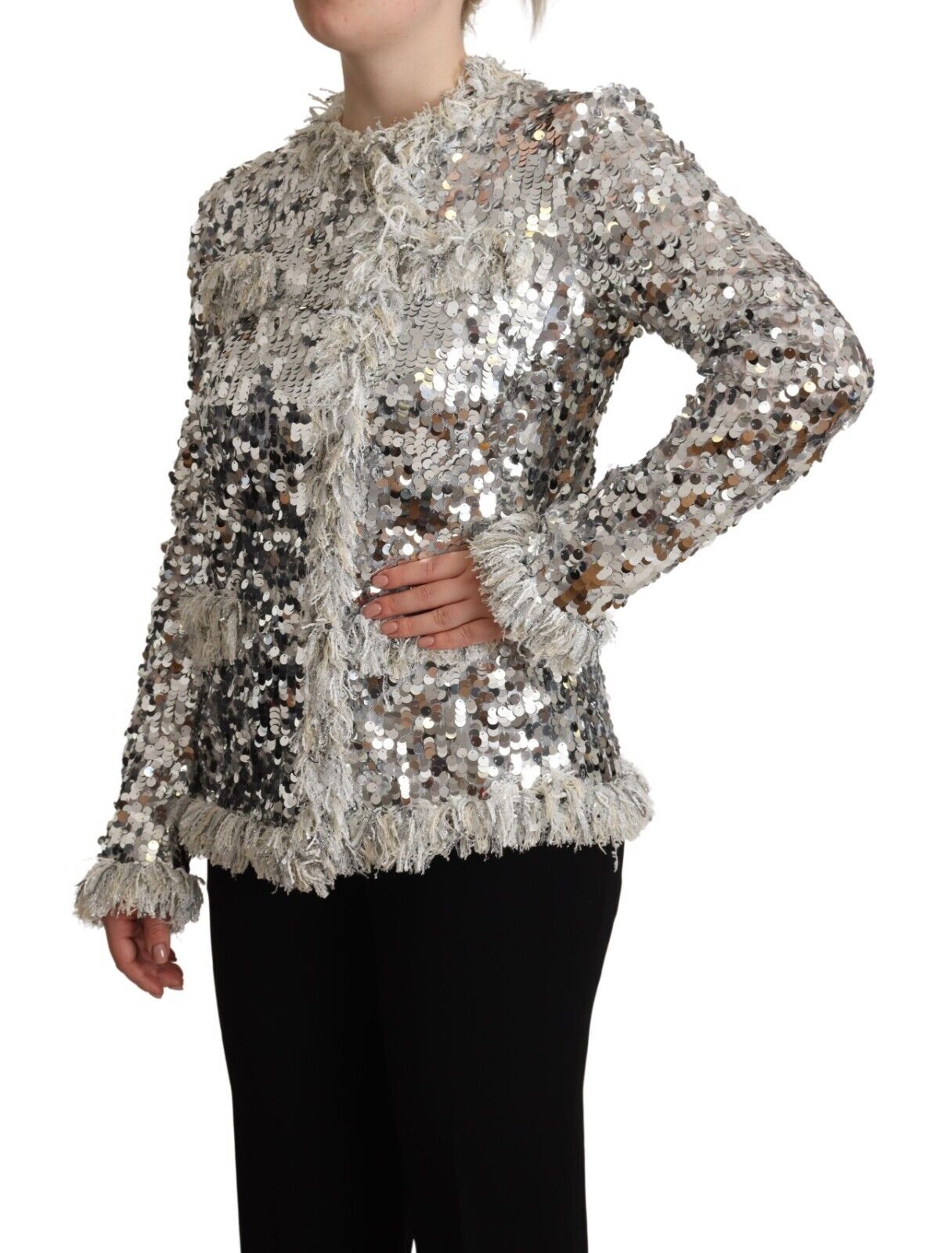 Elegante cappotto con paillettes argento