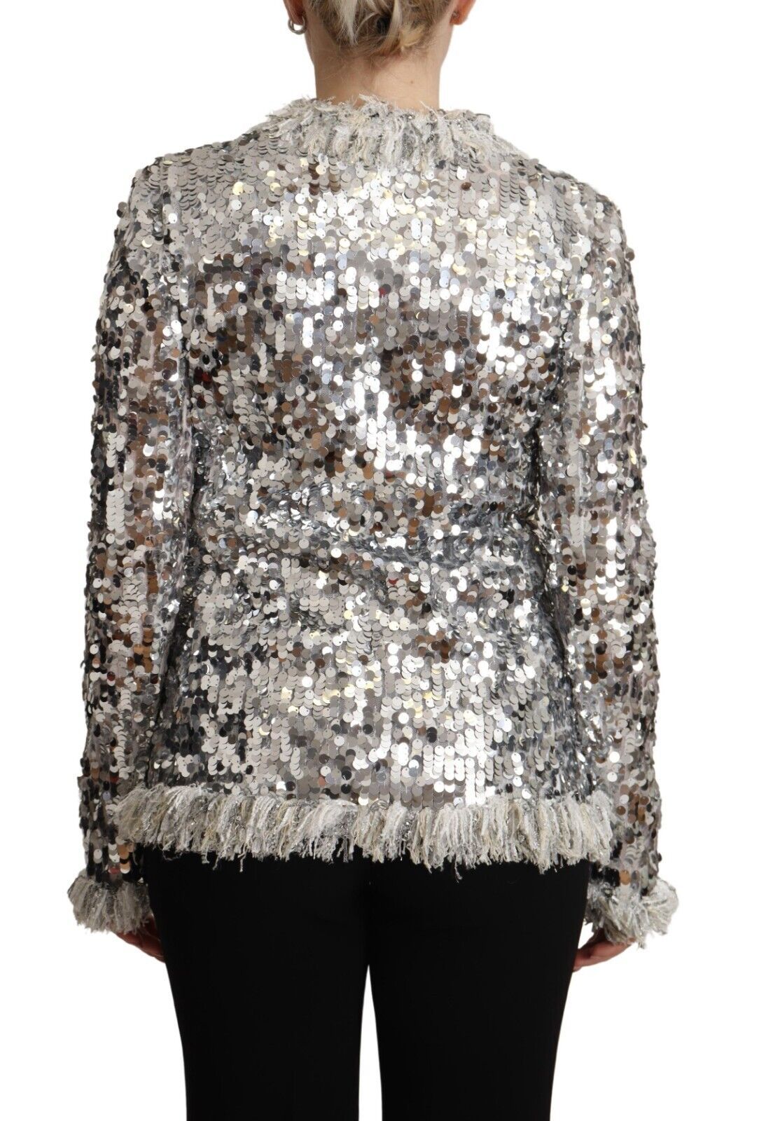 Elegante cappotto con paillettes argento