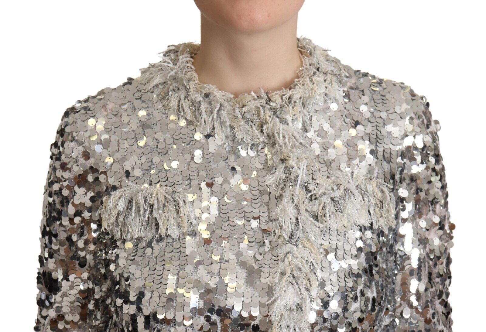 Elegante cappotto con paillettes argento