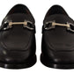 Suave Black Leather Gancio Bit Loafers