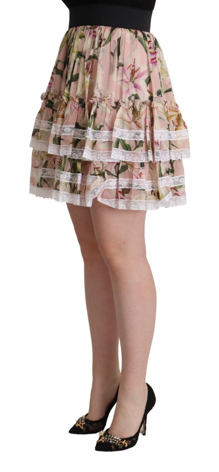 Eleganter gestufter A-Linien-Minirock mit Lilien-Print