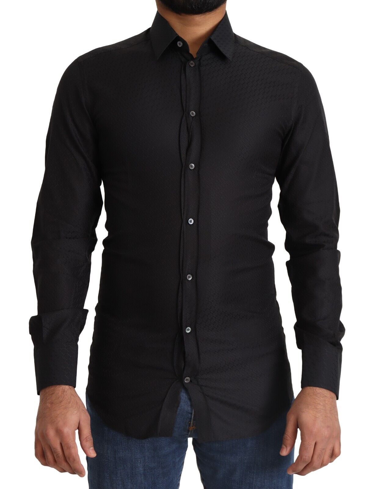 Elegantes schwarzes Baumwollhemd in Gold