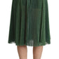 Metallic Green Pleated A-Line Midi Skirt