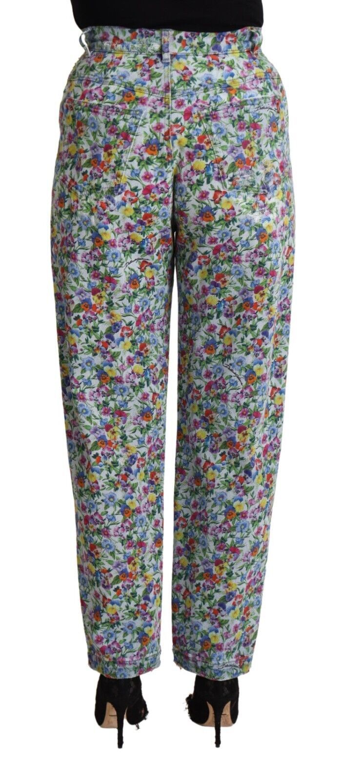 Tapered-Jeans mit Blumenmuster und hoher Taille
