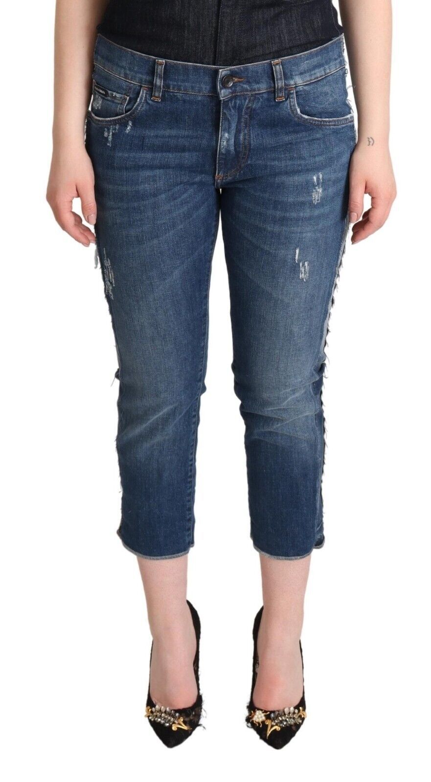 Elegante denim corto a vita media