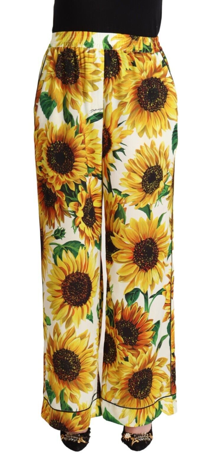 Pantaloni eleganti a gamba larga con motivo girasole