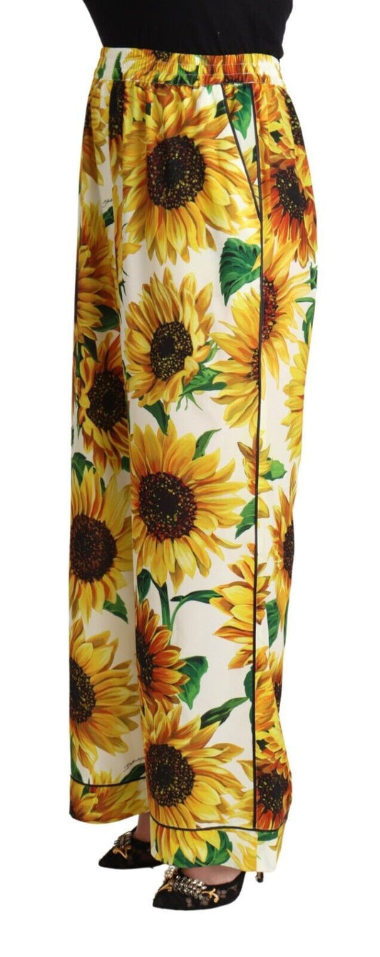 Pantaloni eleganti a gamba larga con motivo girasole