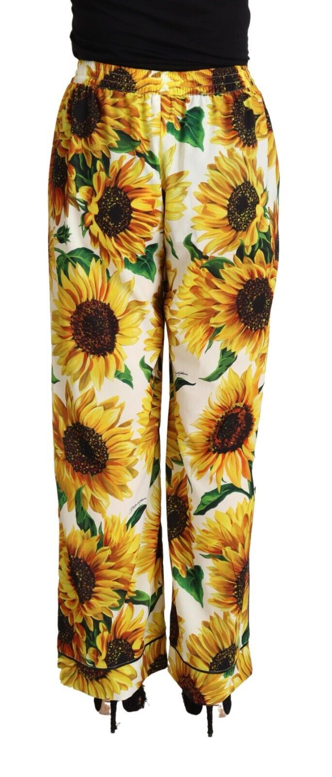 Pantaloni eleganti a gamba larga con motivo girasole