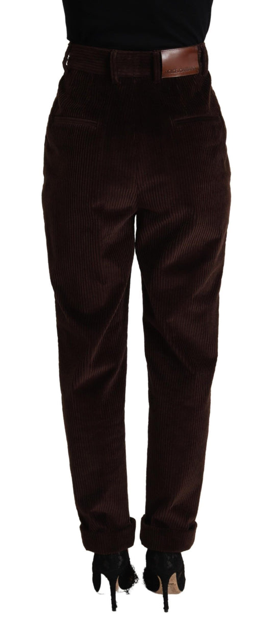 Pantaloni eleganti in velluto a coste bordeaux a vita alta