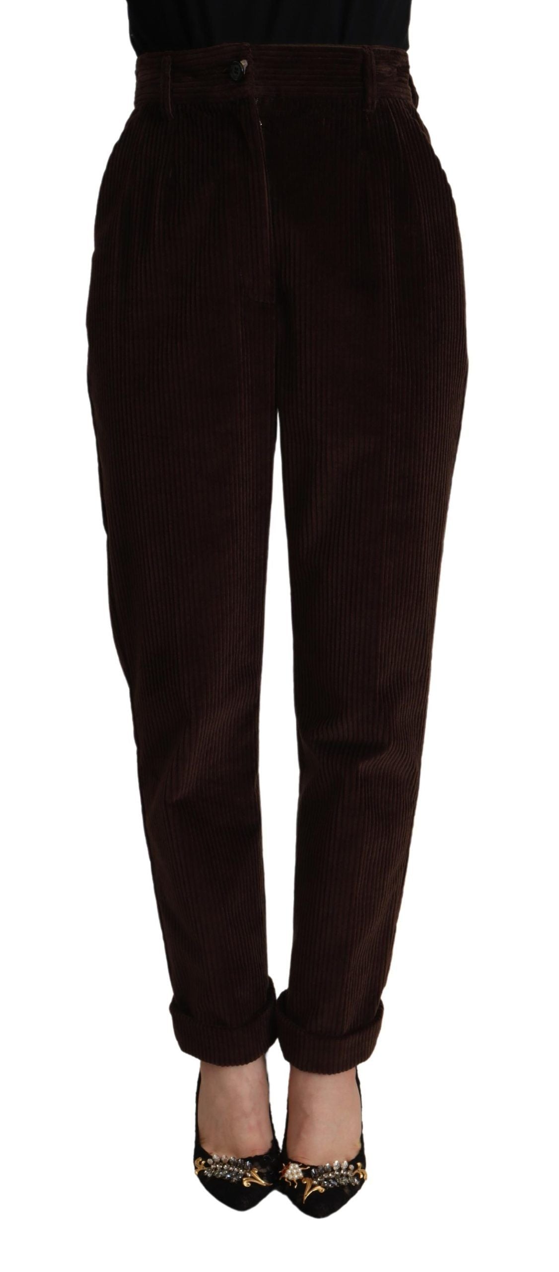 Pantaloni eleganti in velluto a coste bordeaux a vita alta