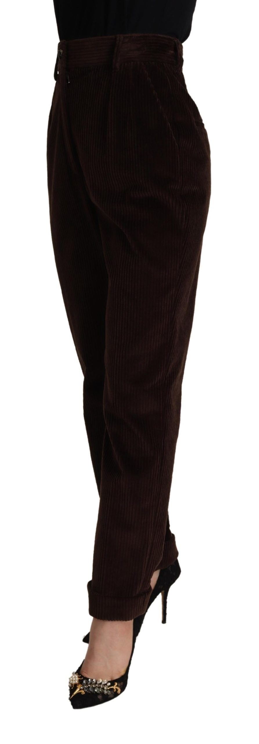 Pantaloni eleganti in velluto a coste bordeaux a vita alta