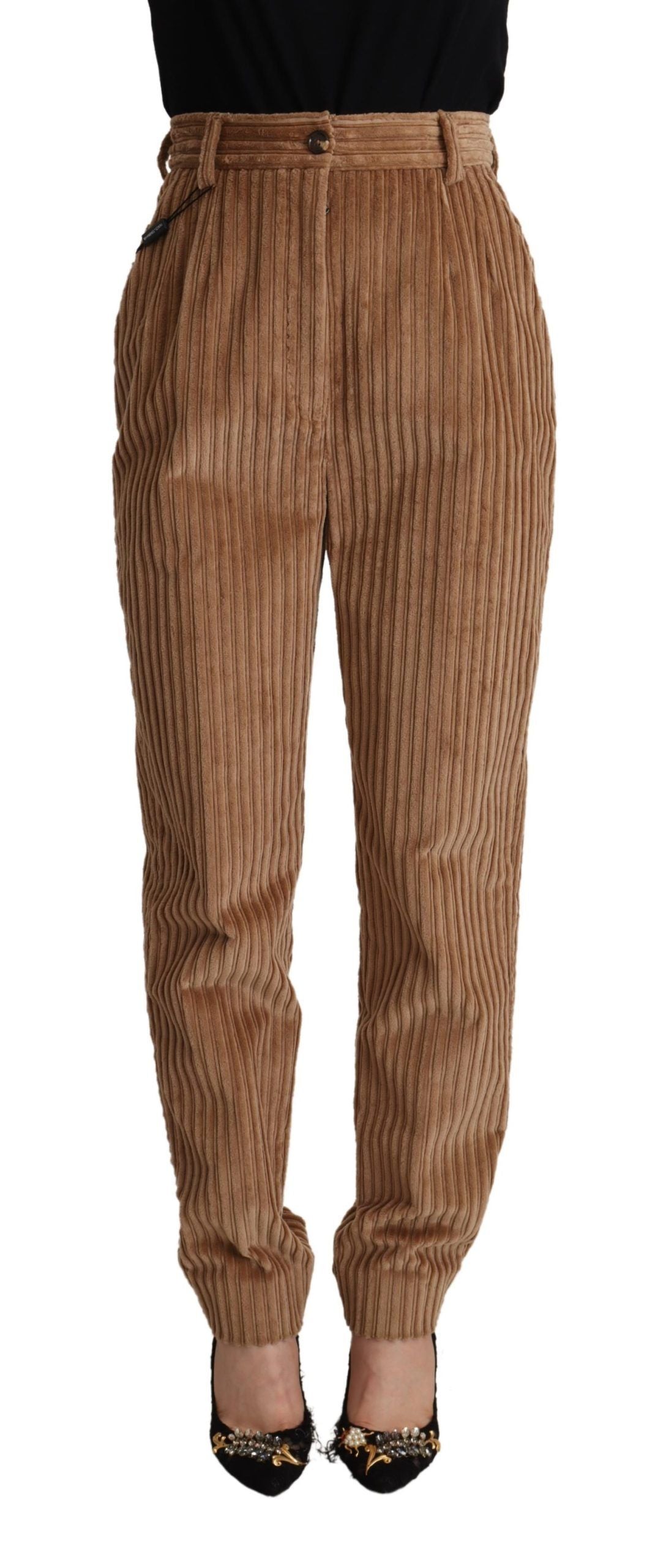 Pantaloni eleganti in velluto a coste affusolati a vita alta