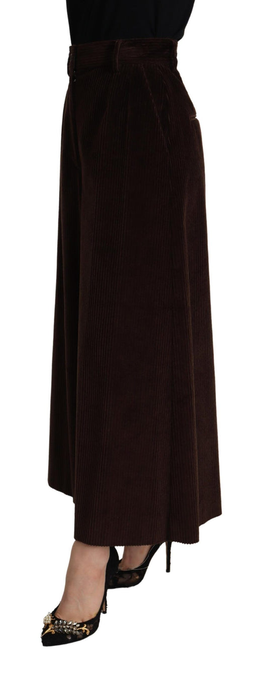 Pantaloni in velluto a coste bordeaux a vita alta