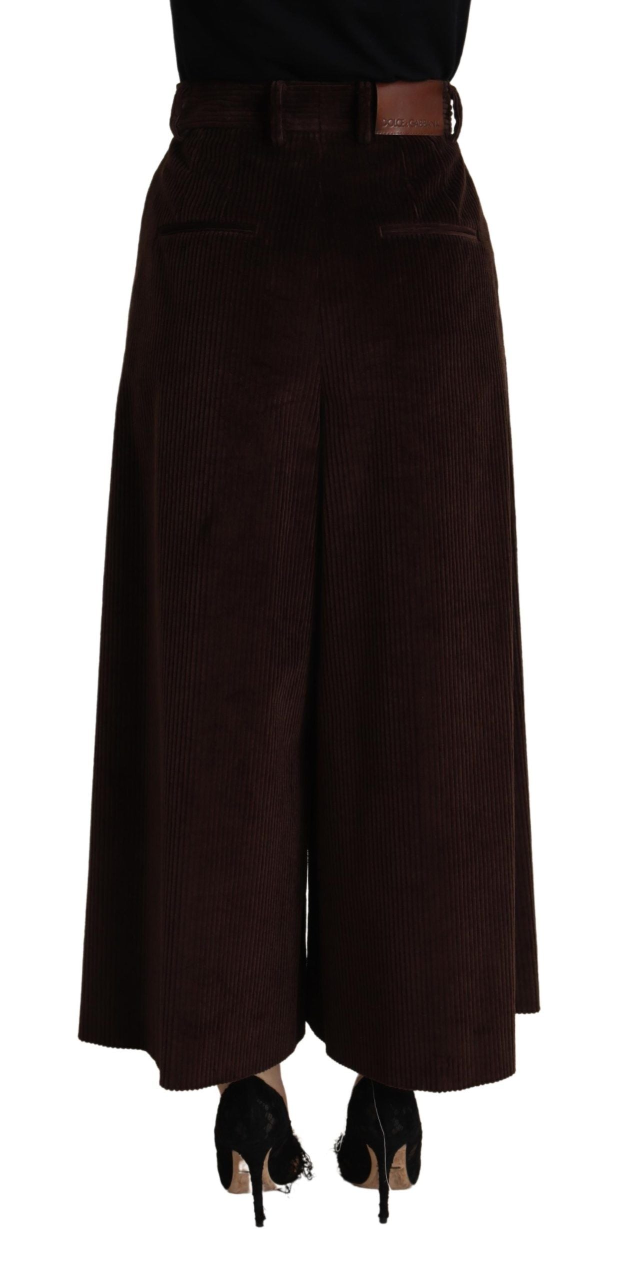 Pantaloni in velluto a coste bordeaux a vita alta