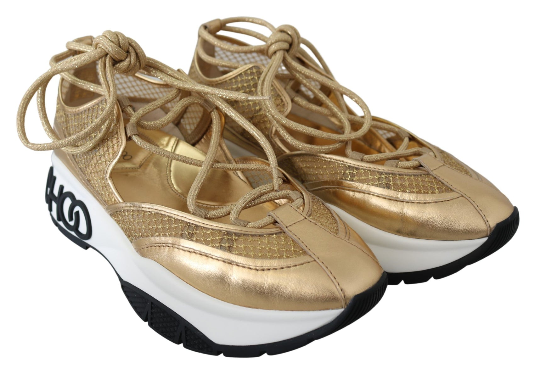 Goldene Glamour-Sneaker aus Mesh-Leder
