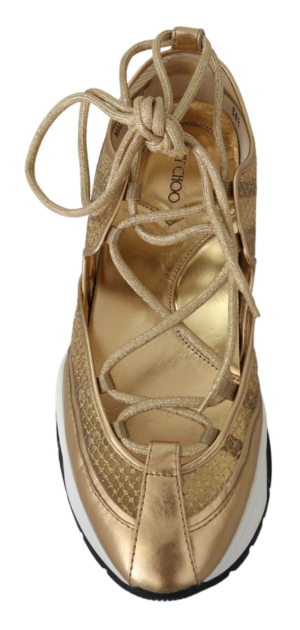 Goldene Glamour-Sneaker aus Mesh-Leder