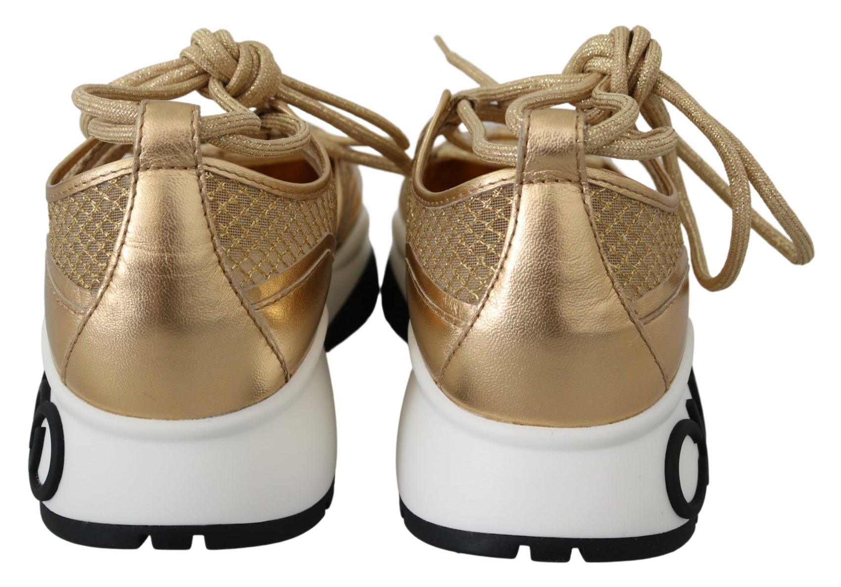 Goldene Glamour-Sneaker aus Mesh-Leder