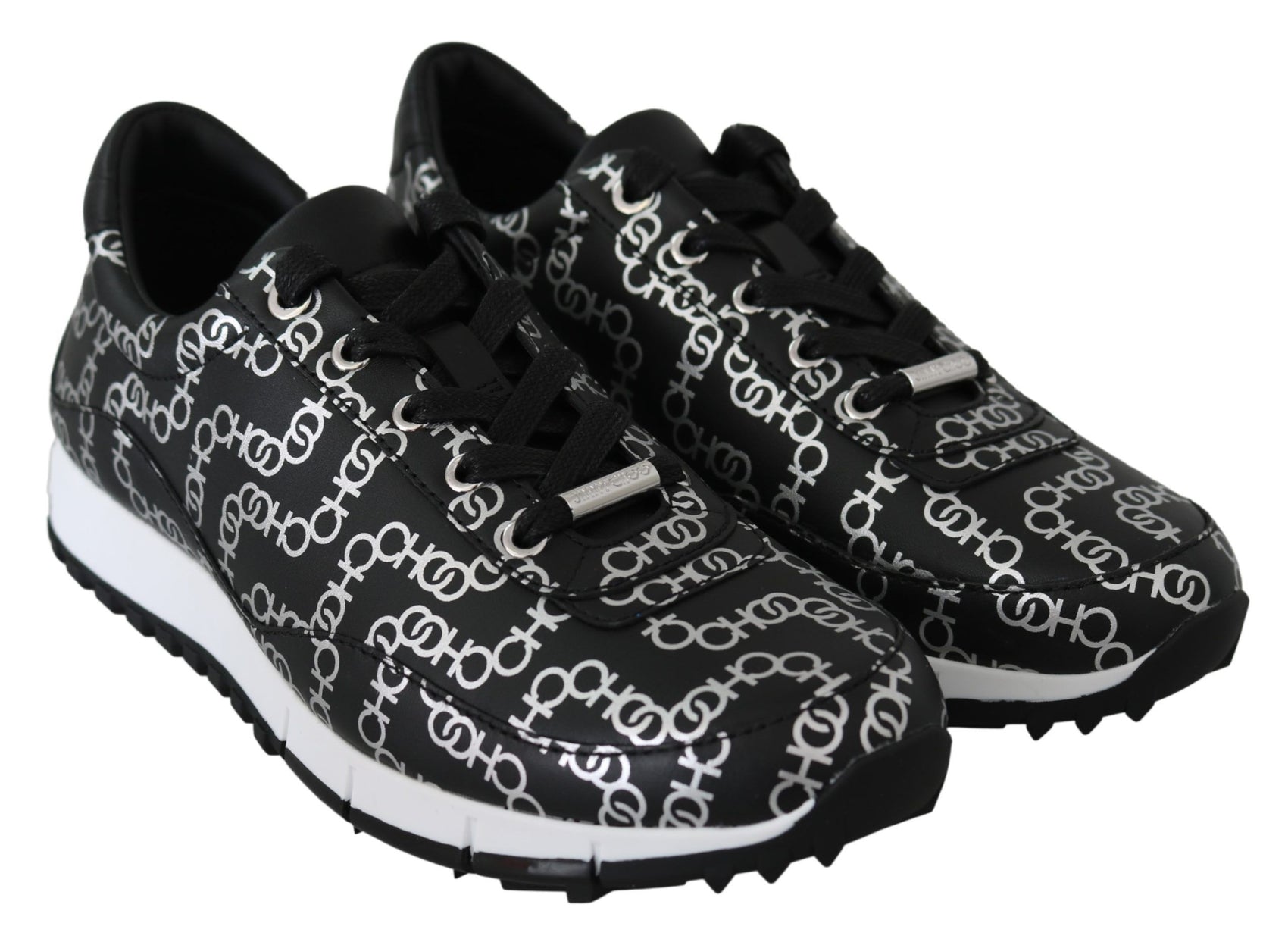 Elegante Schwarz-Silber Leder Sneakers
