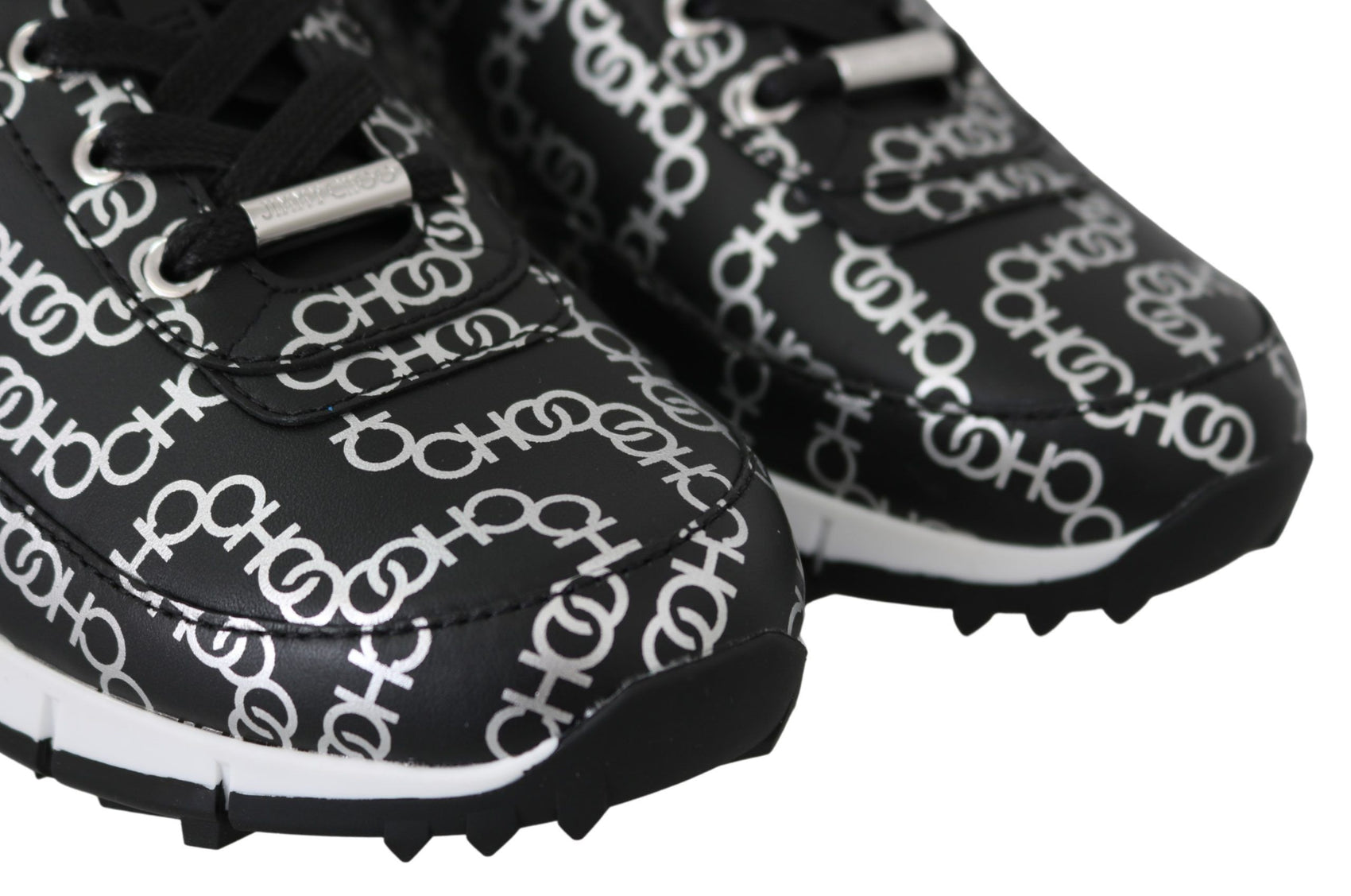 Elegante Schwarz-Silber Leder Sneakers