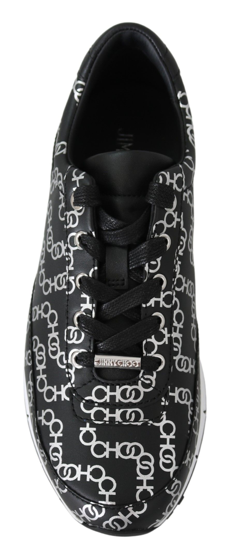 Elegante Schwarz-Silber Leder Sneakers