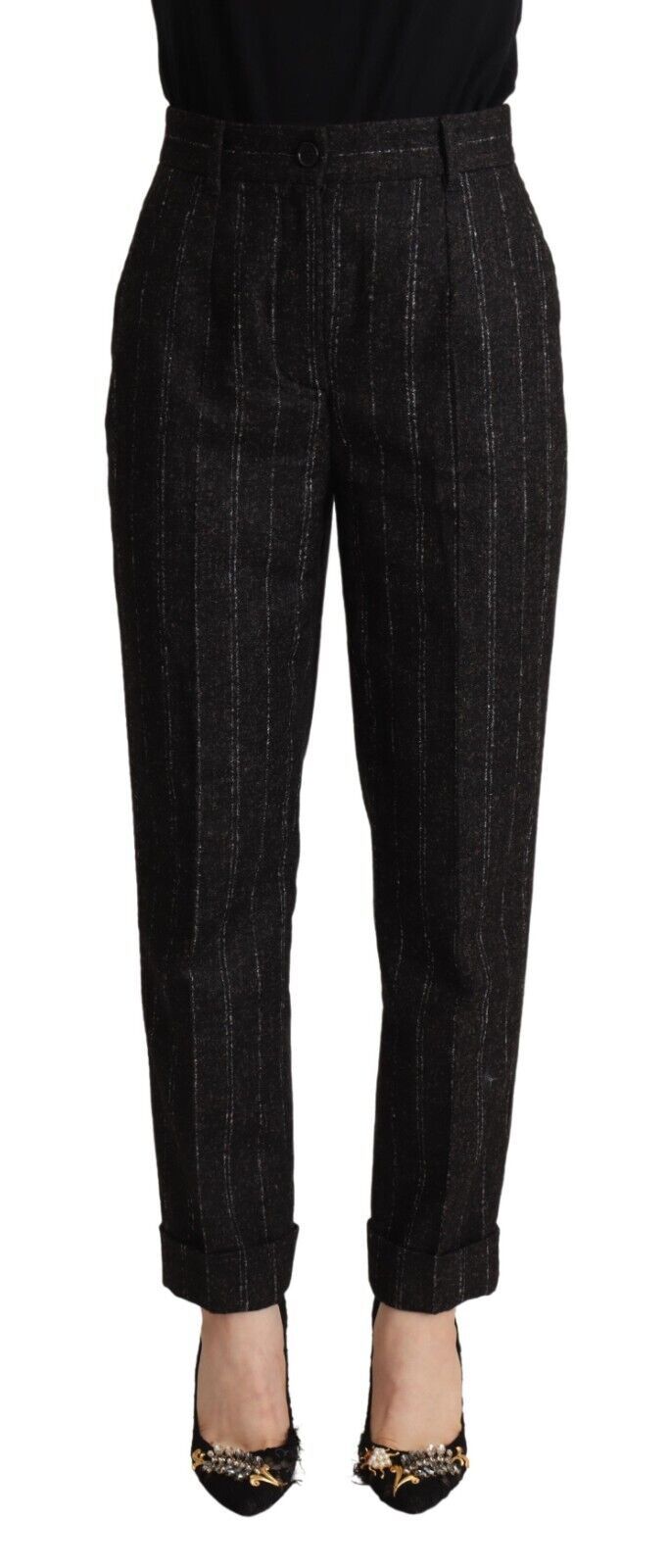 Pantaloni eleganti a righe a vita alta affusolati