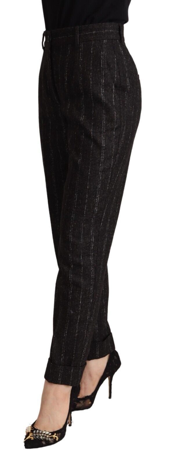 Pantaloni eleganti a righe a vita alta affusolati