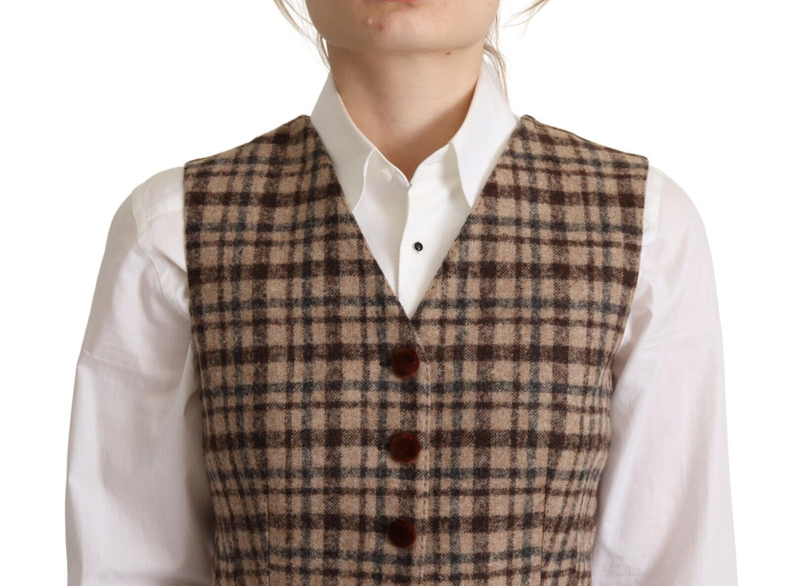 Elegante canotta senza maniche con scollo a V a quadri
