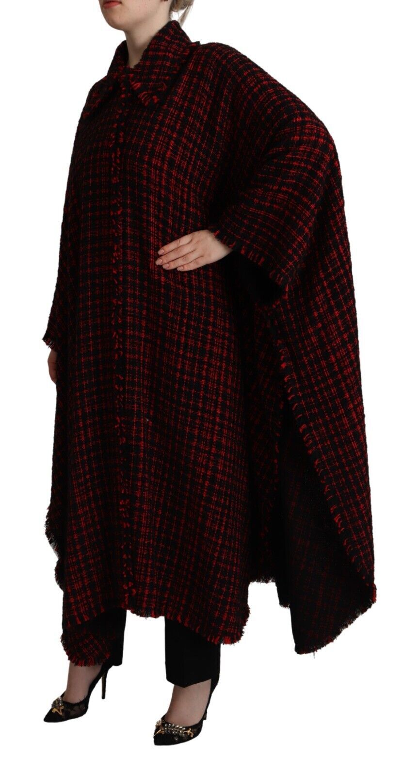 Elegante giacca soprabito a maniche lunghe rossa e nera