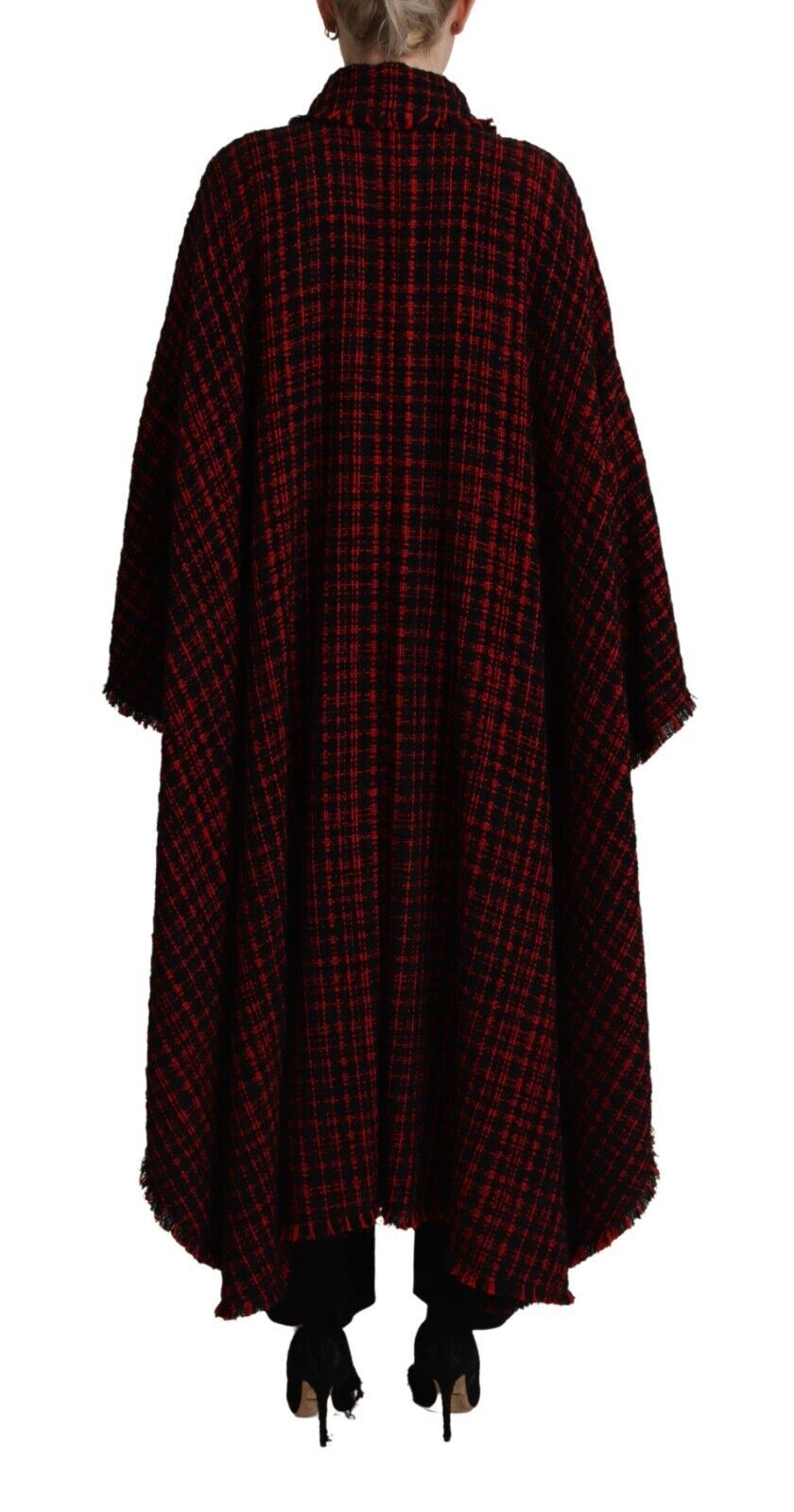 Elegante giacca soprabito a maniche lunghe rossa e nera
