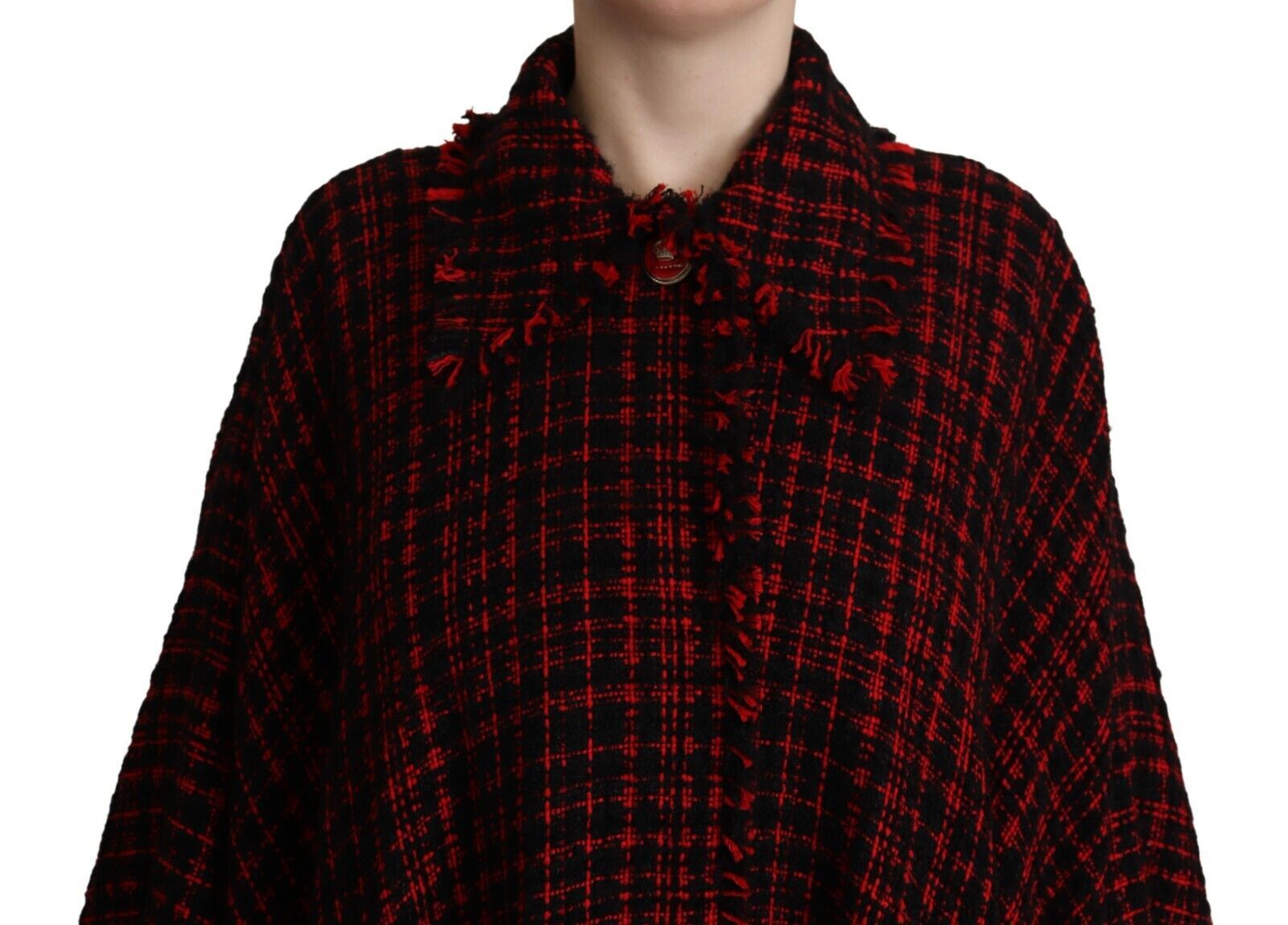 Elegante giacca soprabito a maniche lunghe rossa e nera