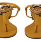 Mustard T-Strap Flat Sandals with Heart Embellishment