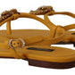 Mustard T-Strap Flat Sandals with Heart Embellishment